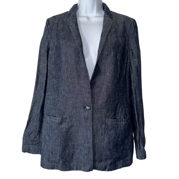 Banana Republic Jackets & Blazers - Banana Republic Women’s Navy Natural Linen Single Button Sleeved Blazer- Size 4